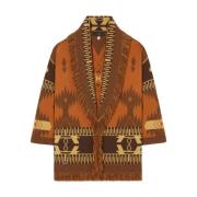 Jacquard Cardigan Sweater Multicolor Fringe Alanui , Orange , Dames