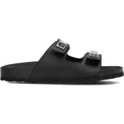 Zwarte Leren 2 Band Slipper Lina Locchi , Black , Dames