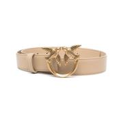 Beige Love Birds Leren Riem Pinko , Beige , Dames