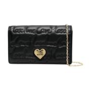 Gestikte Schoudertas met Kettinglink Love Moschino , Black , Dames