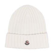 Witte Geribbelde Beanie Logo Patch Moncler , White , Dames