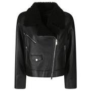 Grained Leather Zip Jacket 1972 Desa , Black , Dames