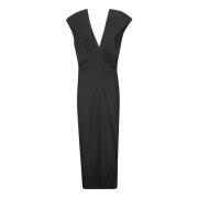 V-hals Lange Jurk met Onzichtbare Rits Khaite , Black , Dames