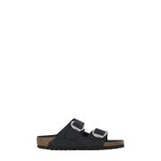 Zwarte Leren Dubbele Riem Sandalen Birkenstock , Black , Dames