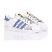 Aangepaste Zilver Lichtblauw Witte Sneakers Adidas , White , Dames