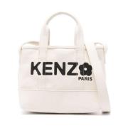 Beige Canvas Schoudertas met Boke Flower Motif Kenzo , Beige , Dames