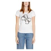 4G Logo Tee Herfst/Winter Collectie Guess , White , Dames