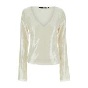 Witte Sequins V-Neck Top Rotate Birger Christensen , White , Dames