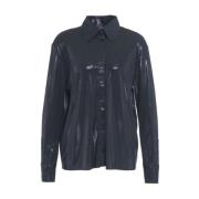 Blauwe Glanzende Shirt Aw24 Norma Kamali , Blue , Dames