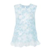 Blauwe Mouwloze Organza Top met Bloemen Cecilie Bahnsen , Blue , Dames