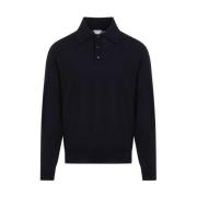 Blauwe Wol Polo Shirt Bottega Veneta , Blue , Heren