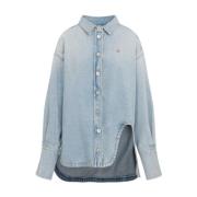 Blauwe Denim Shirt met Geborduurd Logo The Attico , Blue , Dames