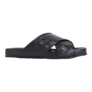 Zwarte Leren Sandalen Stijlvol Model Bottega Veneta , Black , Heren