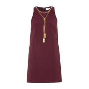 Bordeaux Rode Crepe Jurk met Ketting Elisabetta Franchi , Purple , Dam...