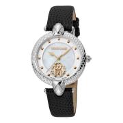 Analoge Leren Band Horloge Roberto Cavalli , Black , Dames