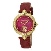 Stijlvol Leren Analoog Horloge Roberto Cavalli , Red , Dames