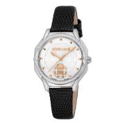 Dames Leren Band Analoog Horloge Roberto Cavalli , Black , Dames