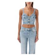 Denim Bustier Top Lichtblauw Balmain , Blue , Dames