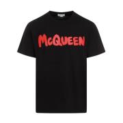 Zwart Crew Neck Logo T-Shirt Alexander McQueen , Black , Heren