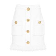 Hoge Taille Tweed Rok Franje Zoom Balmain , White , Dames