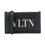 Zwart Leren Logo Print Kaartsleuven Valentino Garavani , Black , Heren