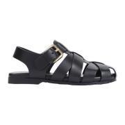 Zwarte Leren Kooi Sandalen Bottega Veneta , Black , Dames