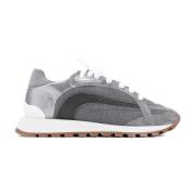 Grijze Leren Sneakers Amandel Teen Brunello Cucinelli , Gray , Dames