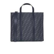 Blauwe Denim Tote Tas met Leer Fendi , Blue , Heren