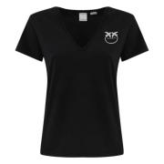 Zwarte katoenen T-shirt met V-hals Pinko , Black , Dames