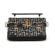 B-Buzz 19 leren tas met jacquard monogram Balmain , Black , Dames