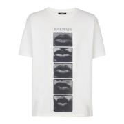 T-shirt met vintage Balain Lips print Balmain , White , Heren