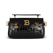 B-Buzz 19 tas in krokodillenprint leer Balmain , Black , Dames