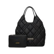 Zwarte schoudertas met gouden logo Moschino , Black , Dames