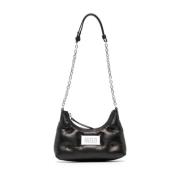 Gewatteerde Leren Schoudertas met Logo Maison Margiela , Black , Dames