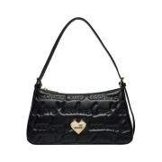 Zwarte schoudertas met gouden logo Moschino , Black , Dames