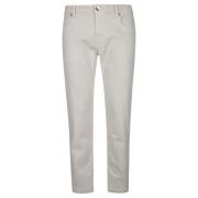 Denim Stretch en Leren Broek Eleventy , White , Heren