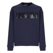 Blauwe Katoenen Sweatshirt Ronde Hals Logo Moschino , Blue , Heren