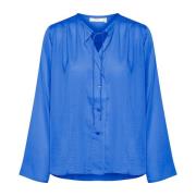 Blauwe kwarts shirt met V-hals en knopen InWear , Blue , Dames