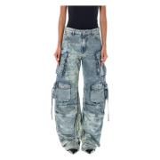 Blauw gebleekte Fern Cargo Broek The Attico , Blue , Dames