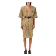 Beige Midi Jurk met Riem Saint Laurent , Beige , Dames