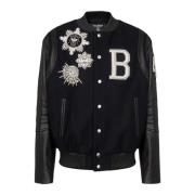 leren en wollen jas Balmain , Black , Heren