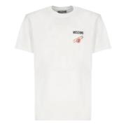 Wit Crew Neck T-shirt met Logo Moschino , White , Heren