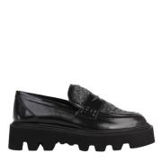 Zwarte Loafer met Grijze Details Pertini , Black , Dames