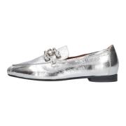 Zilver Metallic Loafers met Diamant Detail Notre-v , Gray , Dames