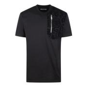 T-shirt met Flocked Print en Ritsdetail Philipp Plein , Black , Heren