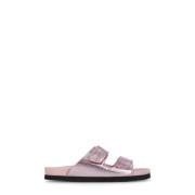 Stijlvolle Roze Leren Sliders voor Vrouwen Palm Angels , Pink , Dames