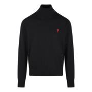 Rode Hart Turtleneck Sweater Ami Paris , Black , Heren