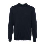 Blauwe Wollen Crew Neck Trui Zanone , Blue , Heren