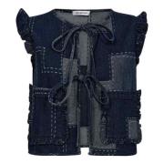 Patchwork Denim Vest met Ruches Co'Couture , Blue , Dames