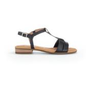 Zwarte leren platte sandalen Gabor , Black , Dames